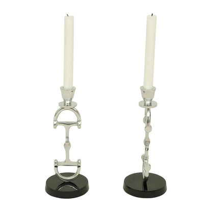 Huntley D Bit Pair of Candlesticks, Pair in Aluminum Silver Finish - Tampa Home & Garden Store
