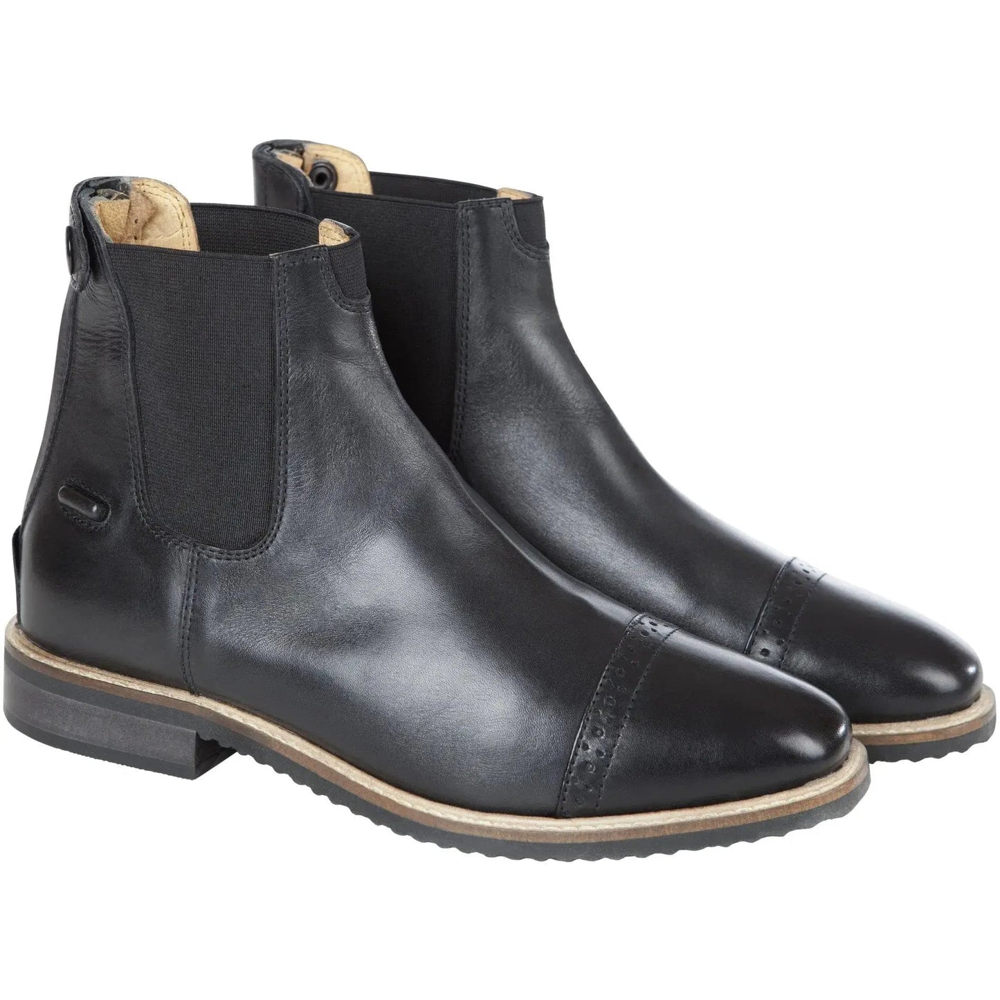 Huntley Equestrian black leather paddock boot with elastic side panel, stitched toe on Tampa Home & Garden Store