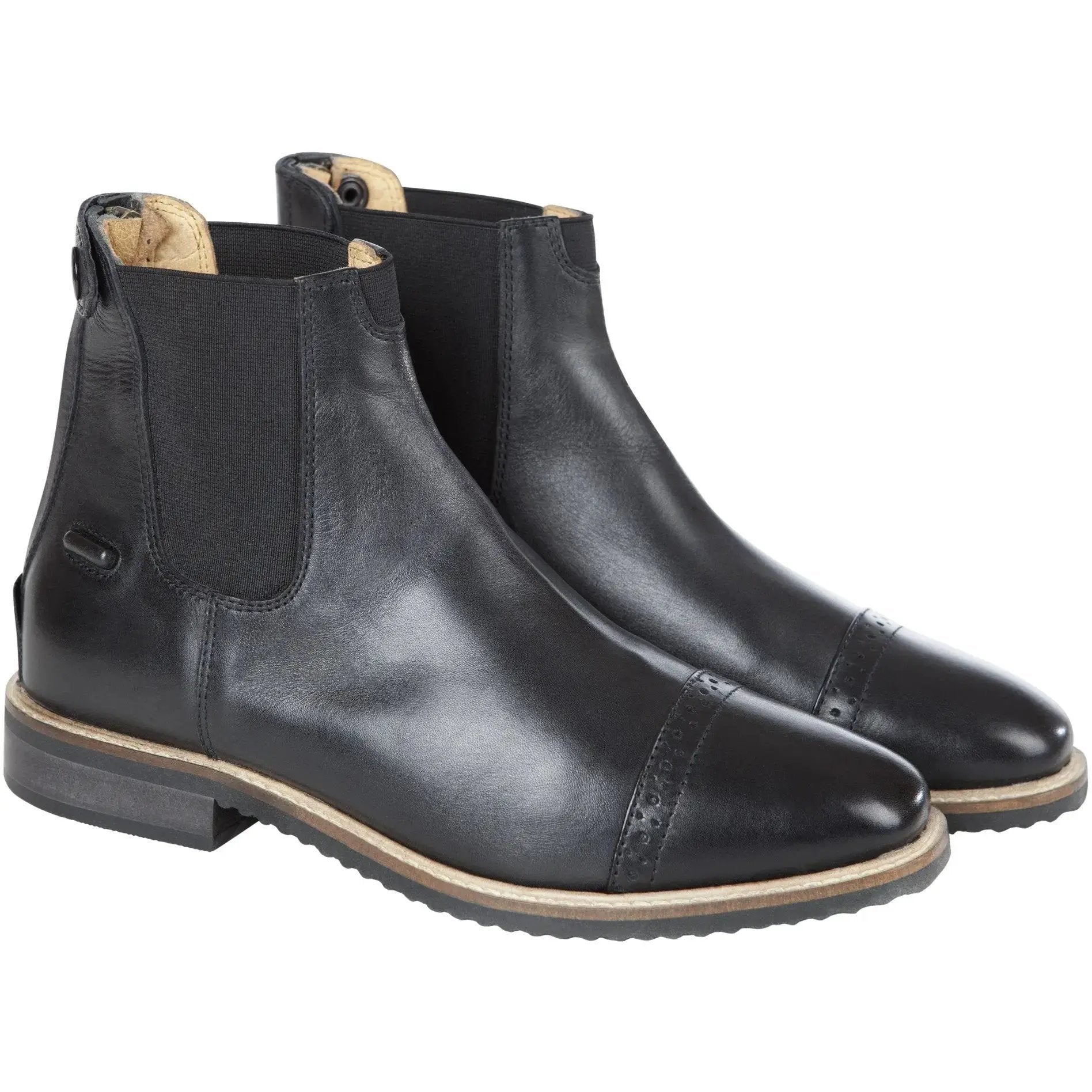 Huntley Equestrian black leather paddock boot with elastic side panel, stitched toe on Tampa Home & Garden Store