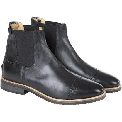 Huntley Equestrian black leather paddock boot with elastic side panel, stitched toe on Tampa Home & Garden Store