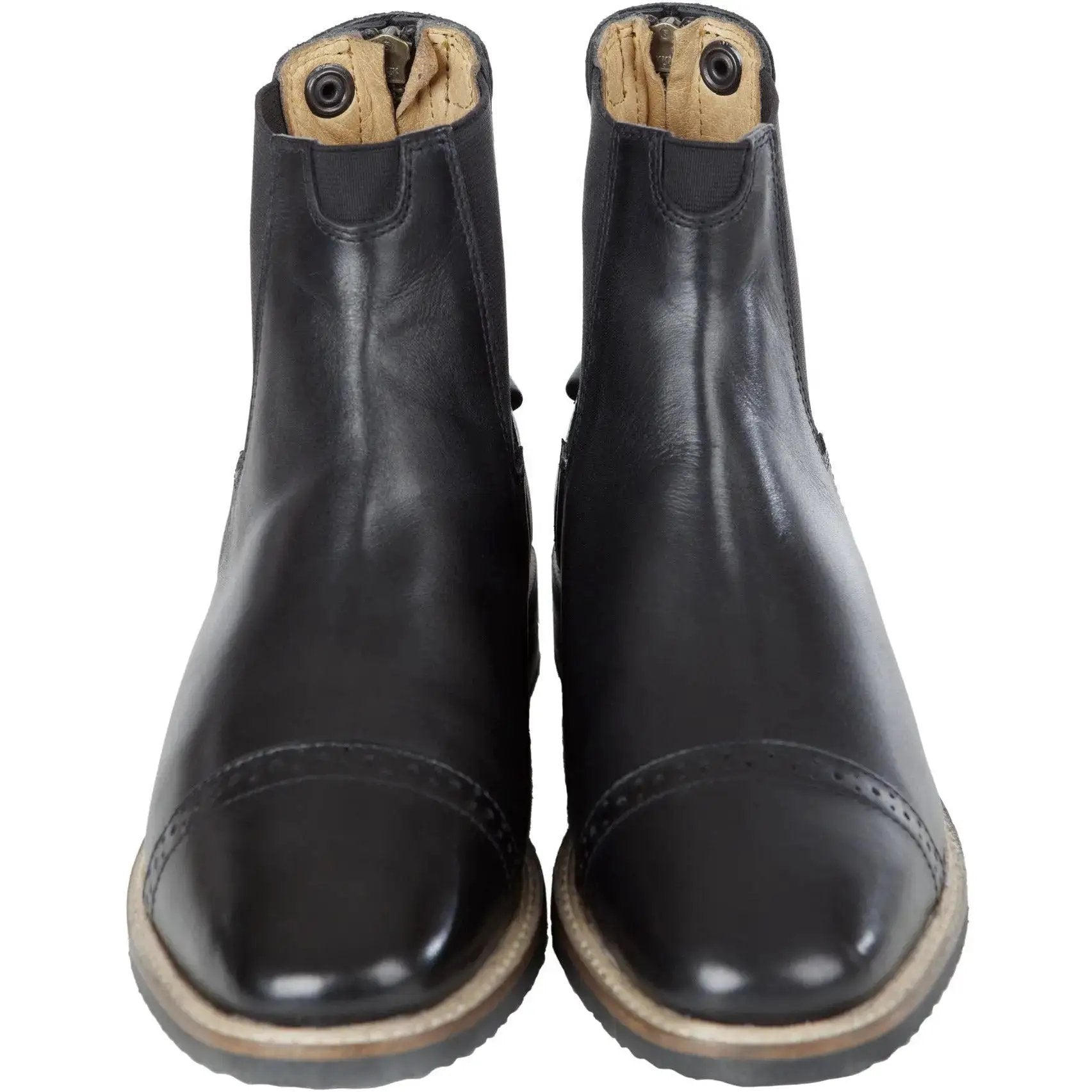 Huntley Equestrian adult black leather zip paddock boots, 2 boots shown, top-down view on Tampa Home & Garden Store