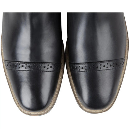 Huntley Equestrian paddock boots, black leather with brogue perforations, pair on Tampa Home & Garden Store