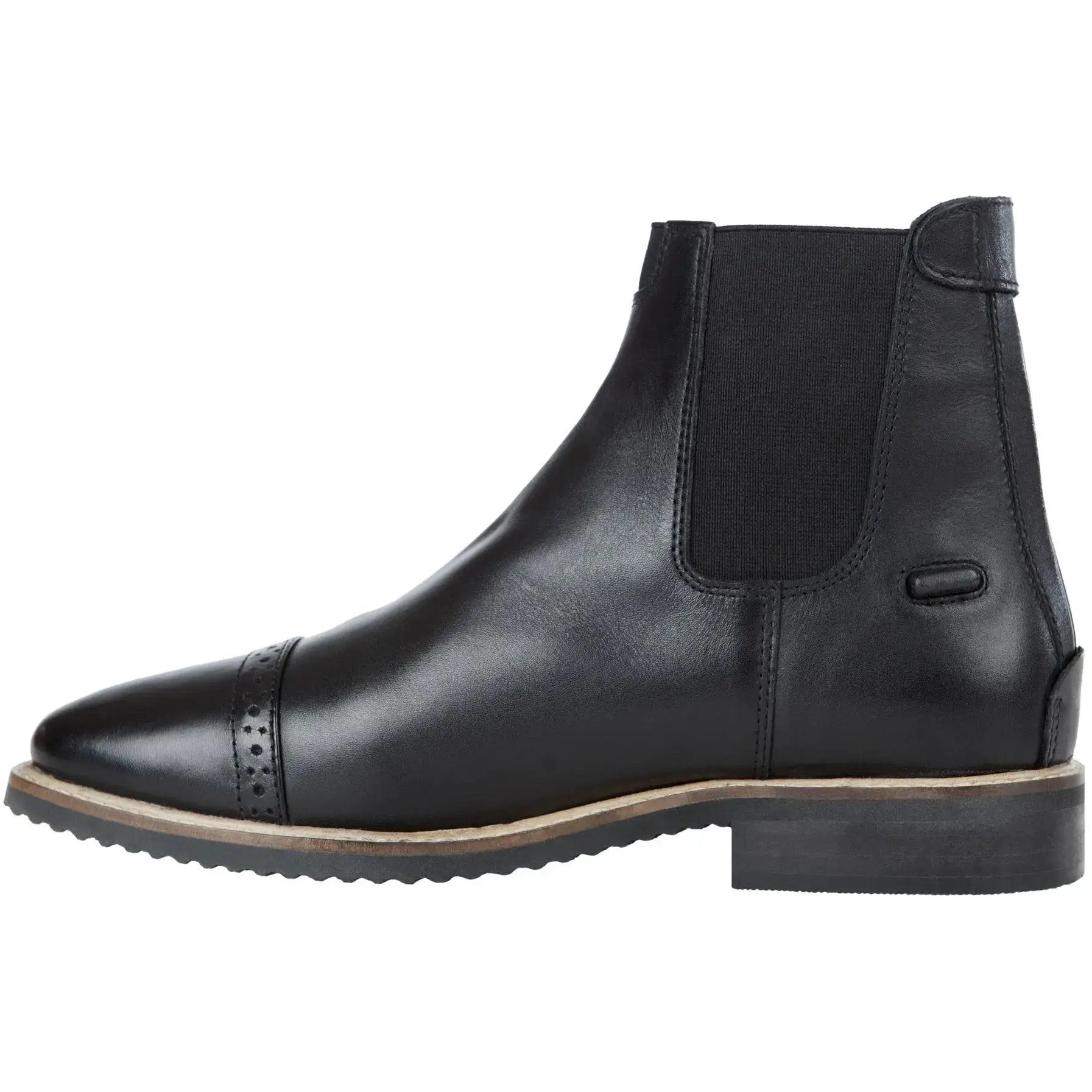 Huntley Equestrian black leather paddock boot with elastic side panel on Tampa Home & Garden Store