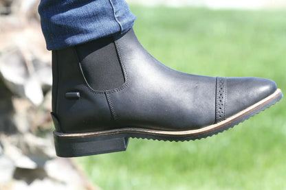 Huntley Equestrian Adult Classic Black Leather Zipper Paddock Boot with elastic side panel on Tampa Home & Garden Store
