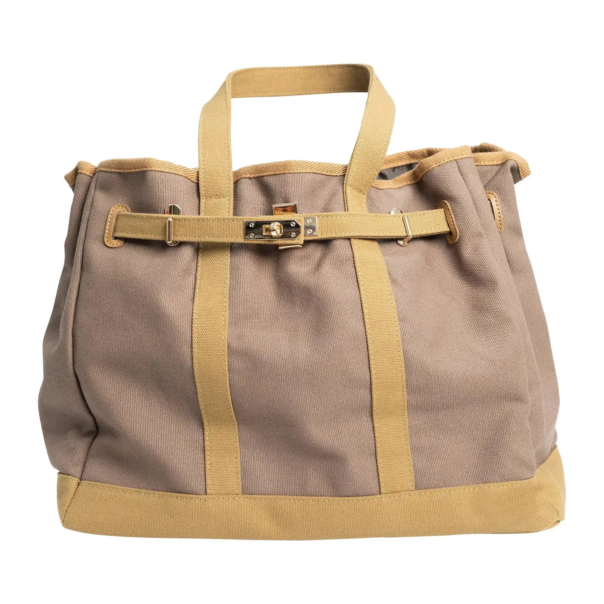 Huntley Equestrian Barkin canvas tote bag with tan handles and gold hardware on Tampa Home & Garden Store