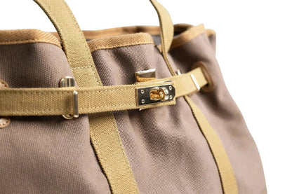Huntley Equestrian Barkin canvas tote bag with tan straps and gold hardware on Tampa Home & Garden Store