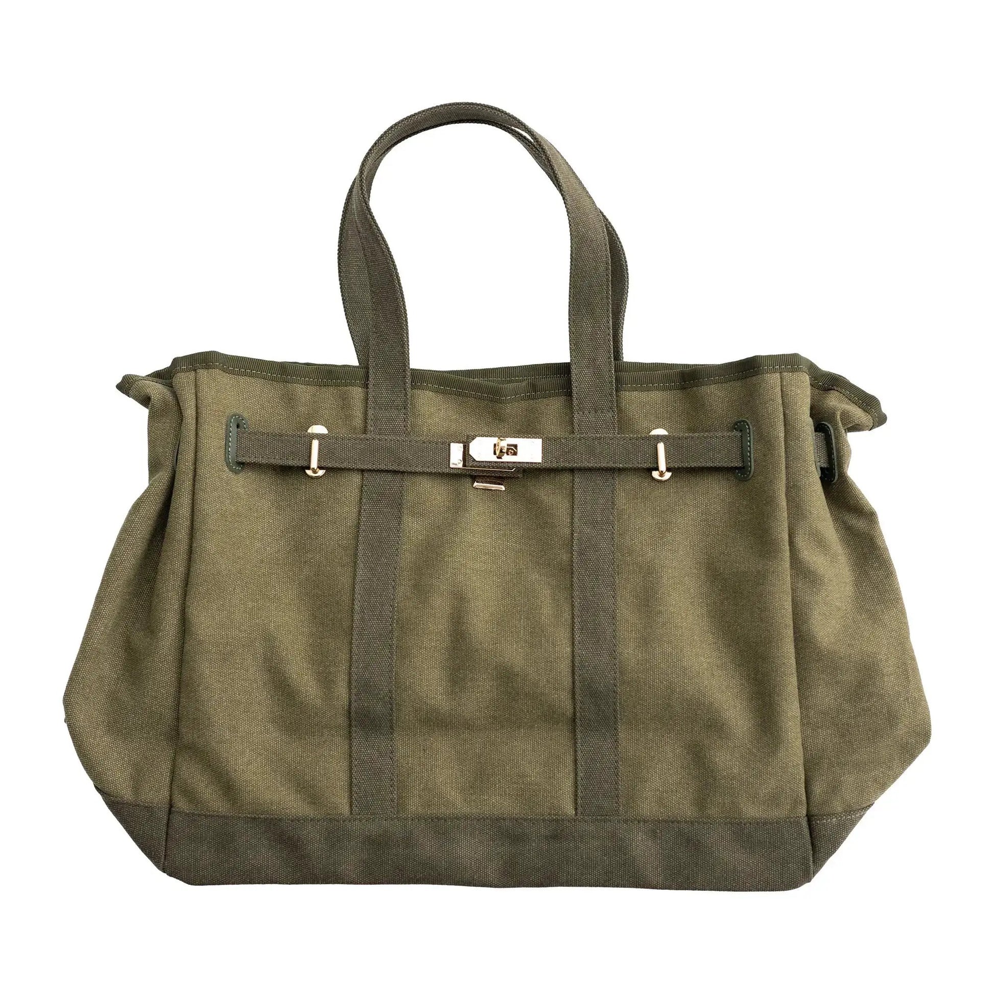 Huntley Equestrian Barnkin Canvas Tote Military Olive with gold hardware on Tampa Home & Garden Store