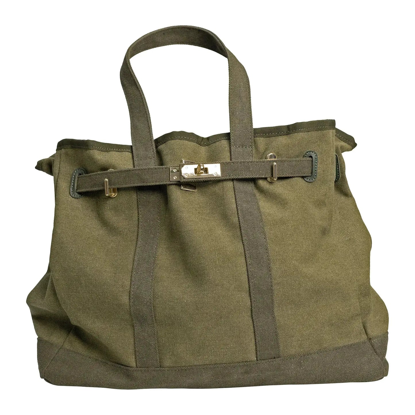 Huntley Equestrian Barnkin canvas tote military olive with gold hardware on Tampa Home & Garden Store