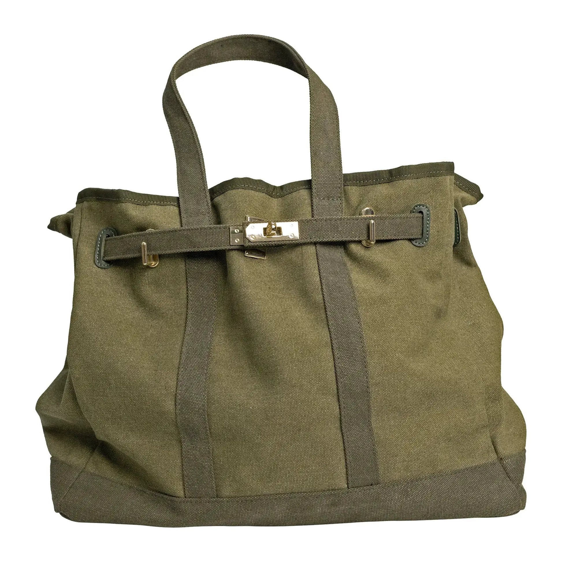 Huntley Equestrian Barnkin canvas tote military olive with gold hardware on Tampa Home & Garden Store