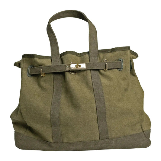 Huntley Equestrian Barnkin canvas tote military olive with gold hardware on Tampa Home & Garden Store