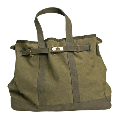 Huntley Equestrian Barnkin olive green canvas tote bag with gold hardware and sturdy handles on Tampa Home & Garden Store