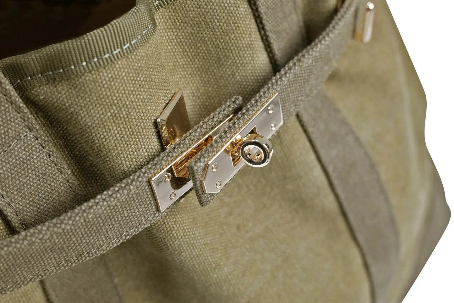 Huntley Equestrian Barnkin olive green canvas tote bag with gold hardware on Tampa Home & Garden Store