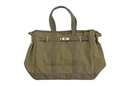 Huntley Equestrian olive green canvas tote bag with gold hardware on Tampa Home & Garden Store