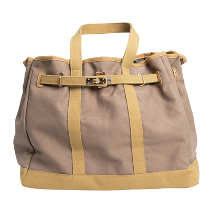 Huntley Equestrian Barnkin tote bag two-tone brown and tan canvas with gold hardware on Tampa Home & Garden Store