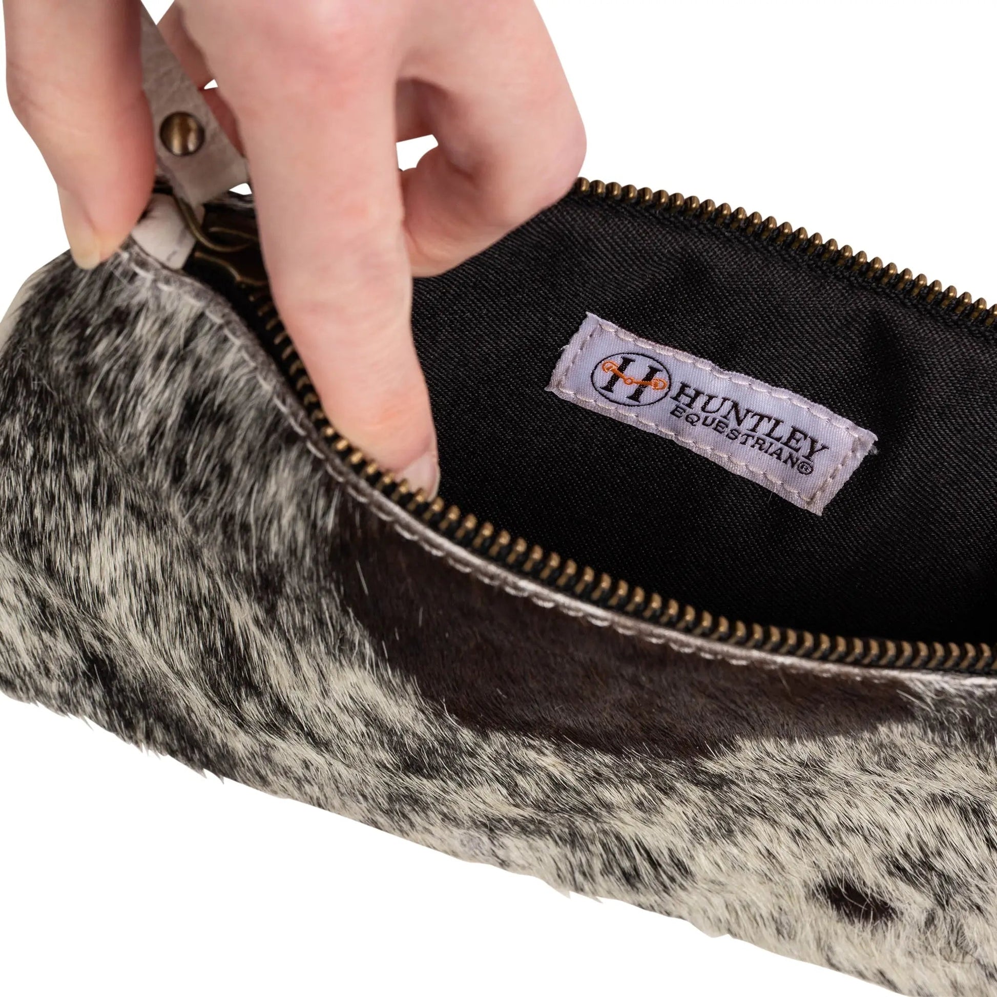 Huntley Equestrian Cowhide Wristlet Handbag Small with Zipper - Tampa Home & Garden Store