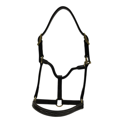 Huntley Equestrian Fancy Stitched Adjustable Premium Leather Pony Halter with Brass Hardware - Tampa Home & Garden Store
