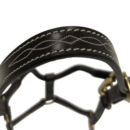Huntley Equestrian Fancy Stitched Adjustable Premium Leather Pony Halter with Brass Hardware - Tampa Home & Garden Store