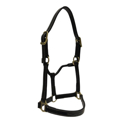Huntley Equestrian Fancy Stitched Adjustable Premium Leather Pony Halter with Brass Hardware - Tampa Home & Garden Store