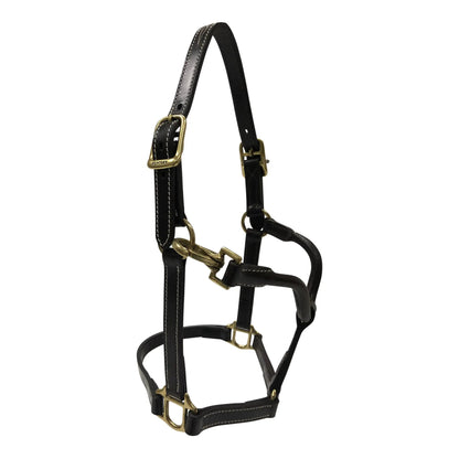 Huntley Equestrian Fancy Stitched Adjustable Premium Leather Pony Halter with Brass Hardware - Tampa Home & Garden Store