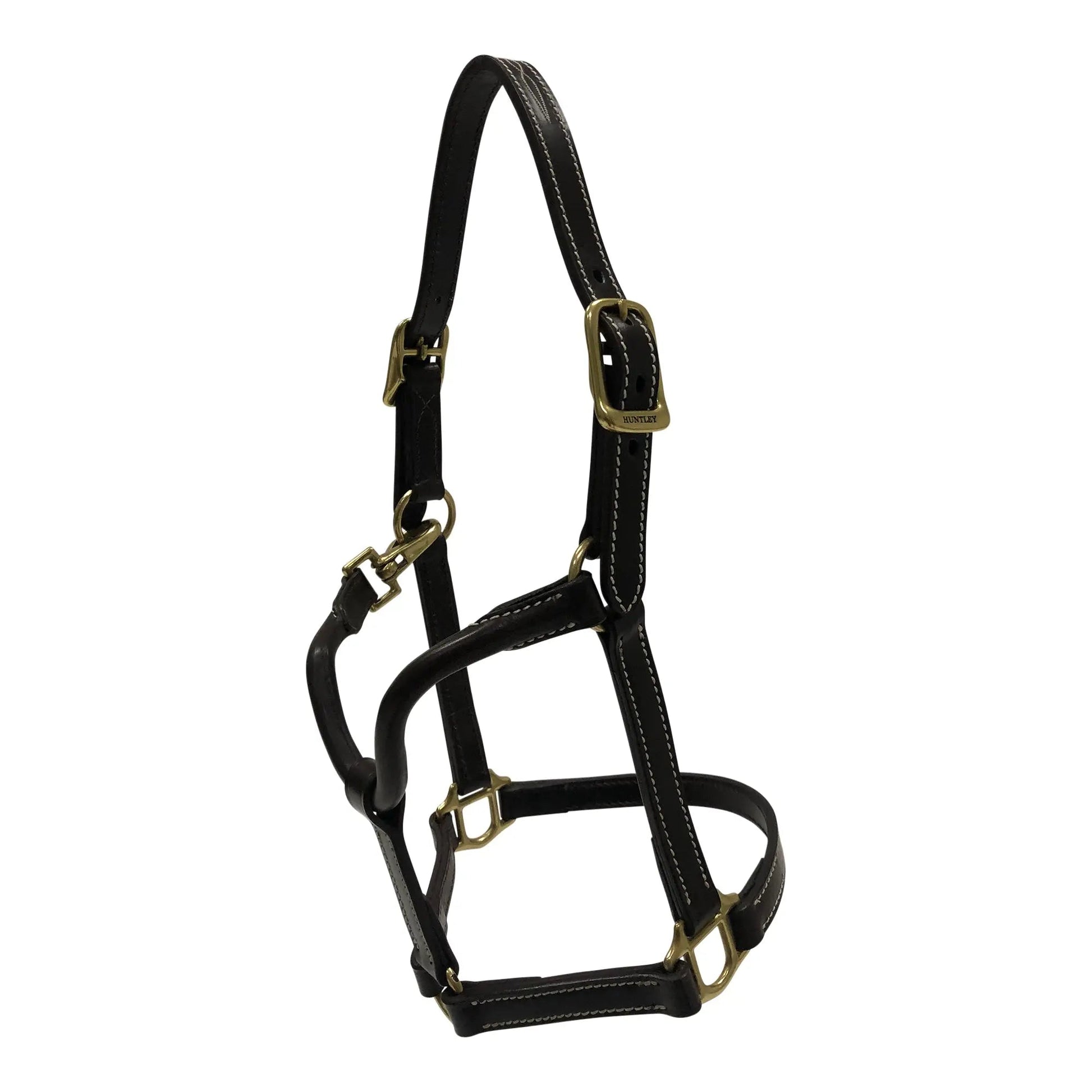 Huntley Equestrian Fancy Stitched Adjustable Premium Leather Pony Halter with Brass Hardware - Tampa Home & Garden Store