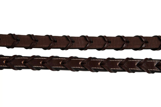 Huntley Equestrian Fancy Stitched Rubber Lined Laced Reins, Size Full - Tampa Home & Garden Store