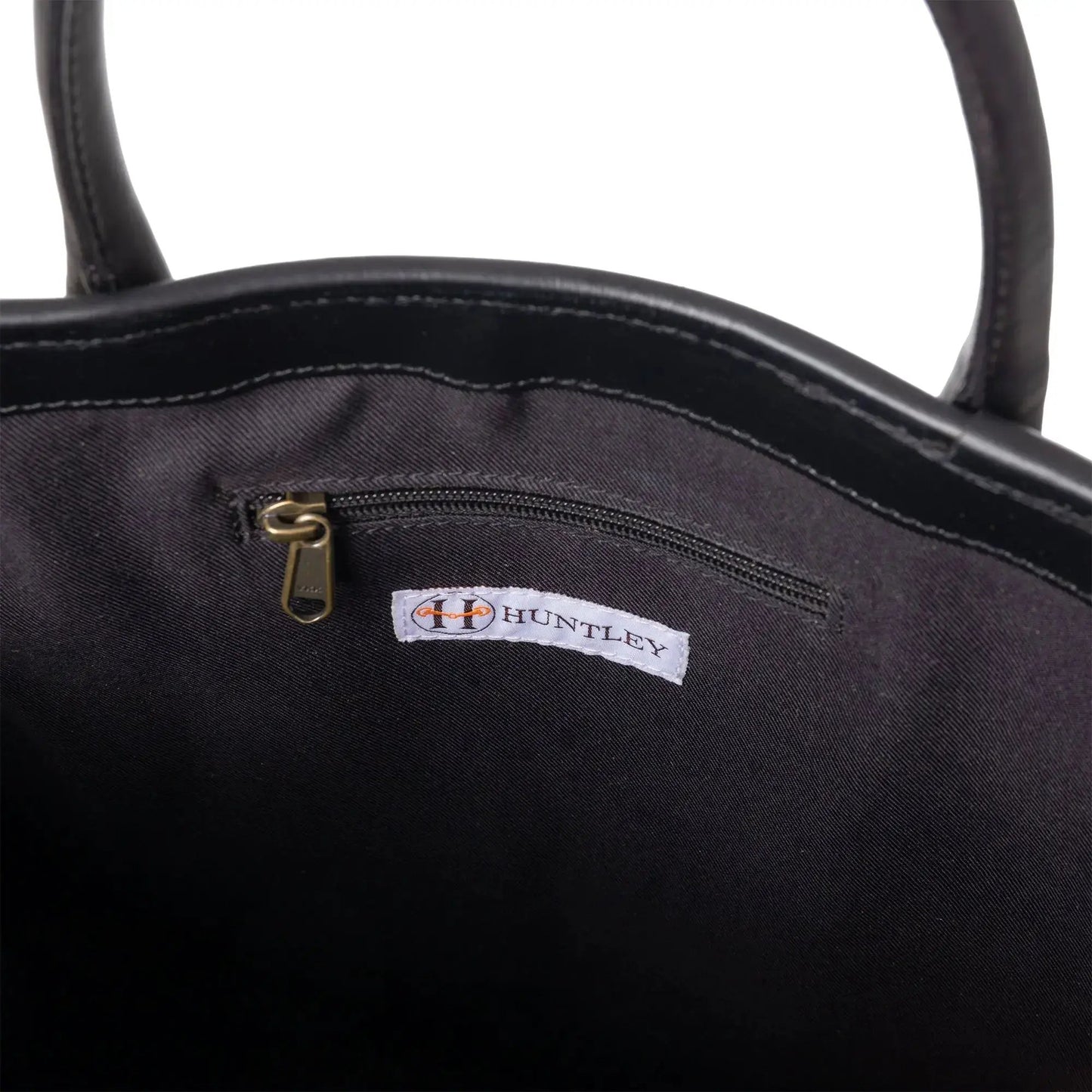 Huntley Equestrian tote handbag in black cow leather with interior zip pocket on Tampa Home & Garden Store