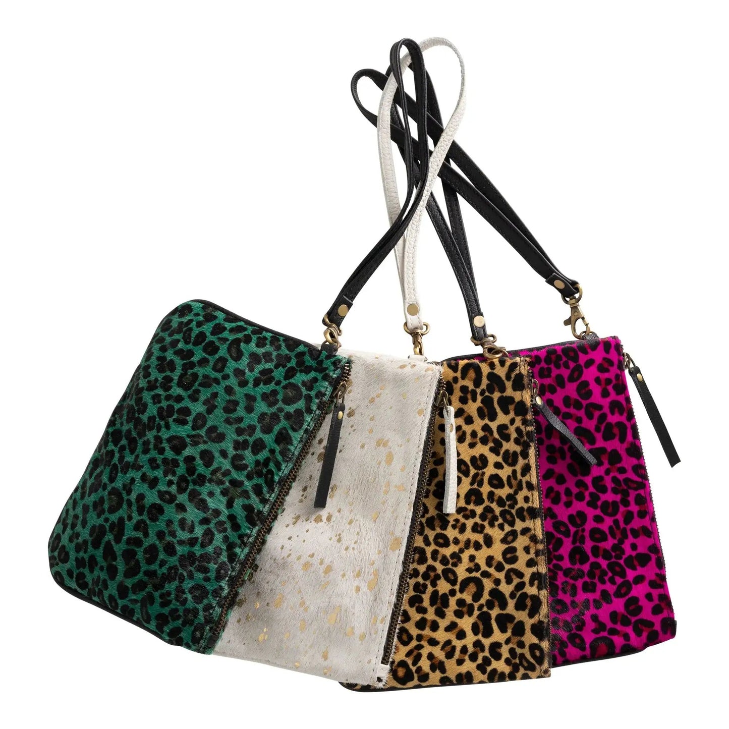 Huntley Equestrian hair-on-hide leather wristlet clutch set in leopard prints on Tampa Home & Garden Store