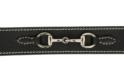 Huntley Equestrian Ladies Stirrup Buckle, Snaffle Bit, 1.5" Inch Width Leather Belt, Black - Tampa Home & Garden Store