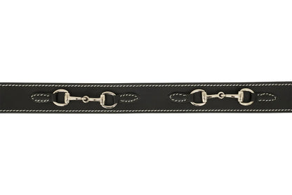 Huntley Equestrian Ladies Stirrup Buckle, Snaffle Bit, 1.5" Inch Width Leather Belt, Black - Tampa Home & Garden Store