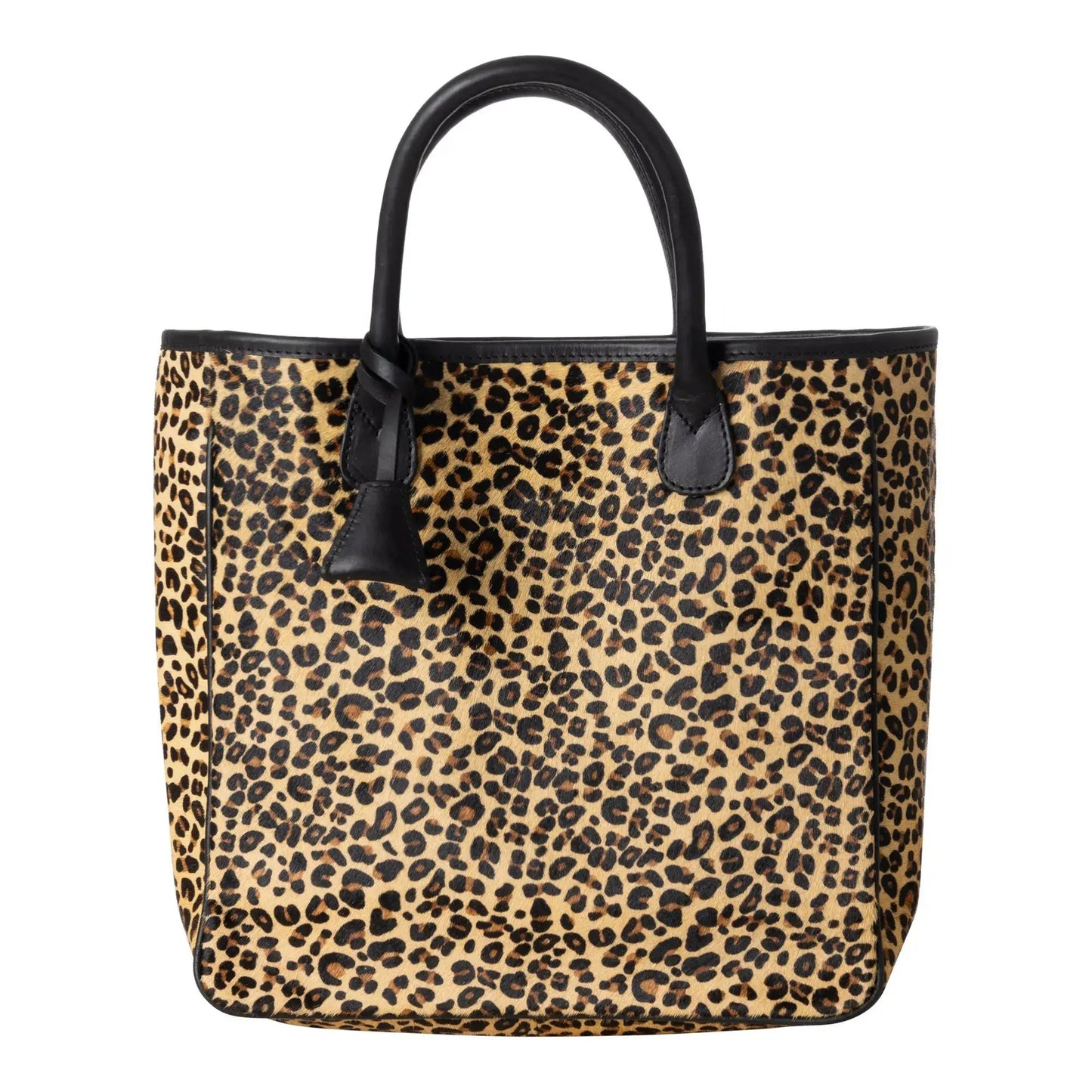 Huntley Equestrian leopard hair-on hide tote handbag with black leather handles on Tampa Home & Garden Store