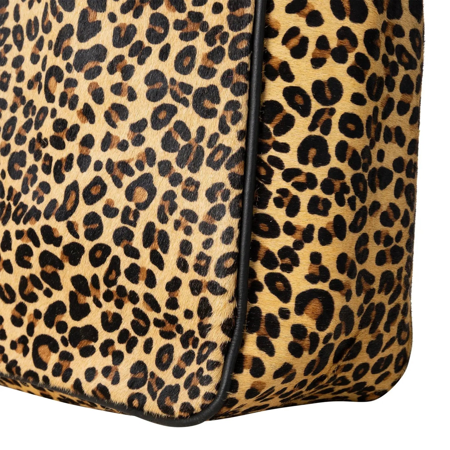 Huntley Equestrian leopard hair-on-hide tote handbag with black trim on Tampa Home & Garden Store