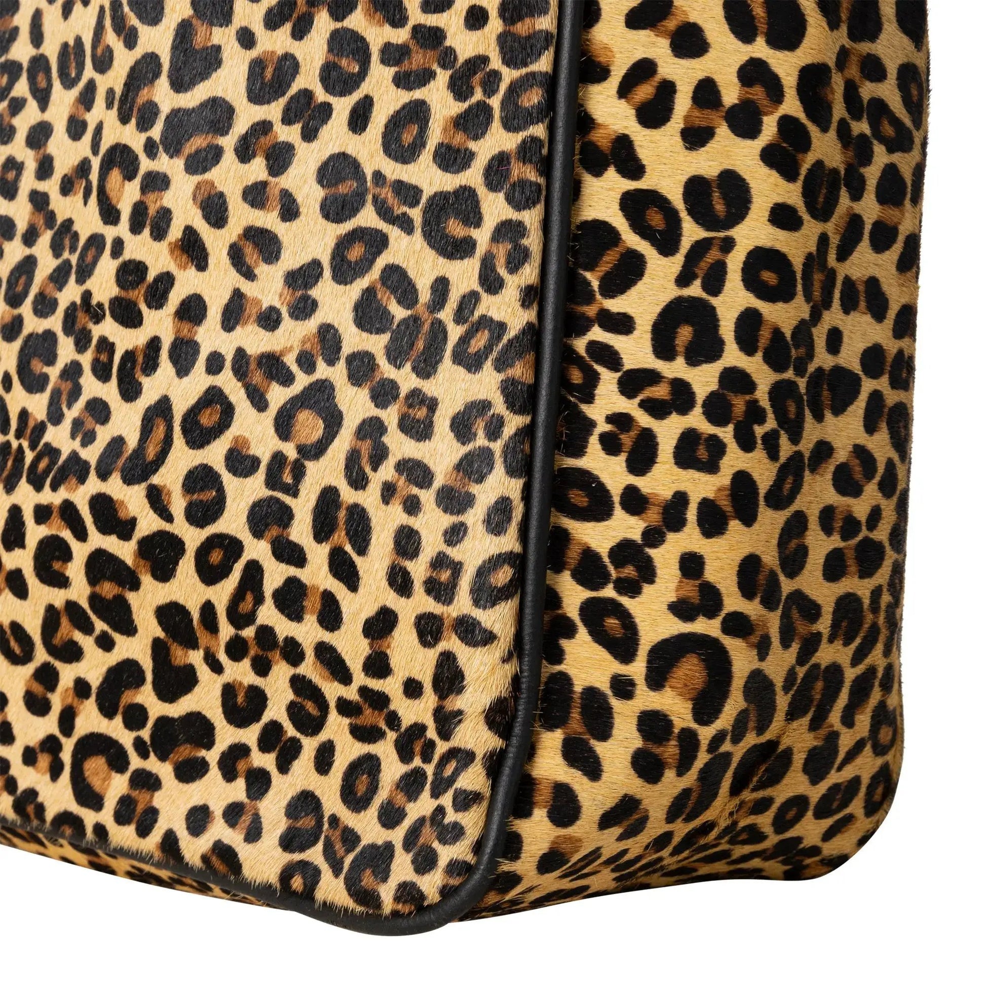 Huntley Equestrian leopard hair-on-hide tote handbag with black trim on Tampa Home & Garden Store