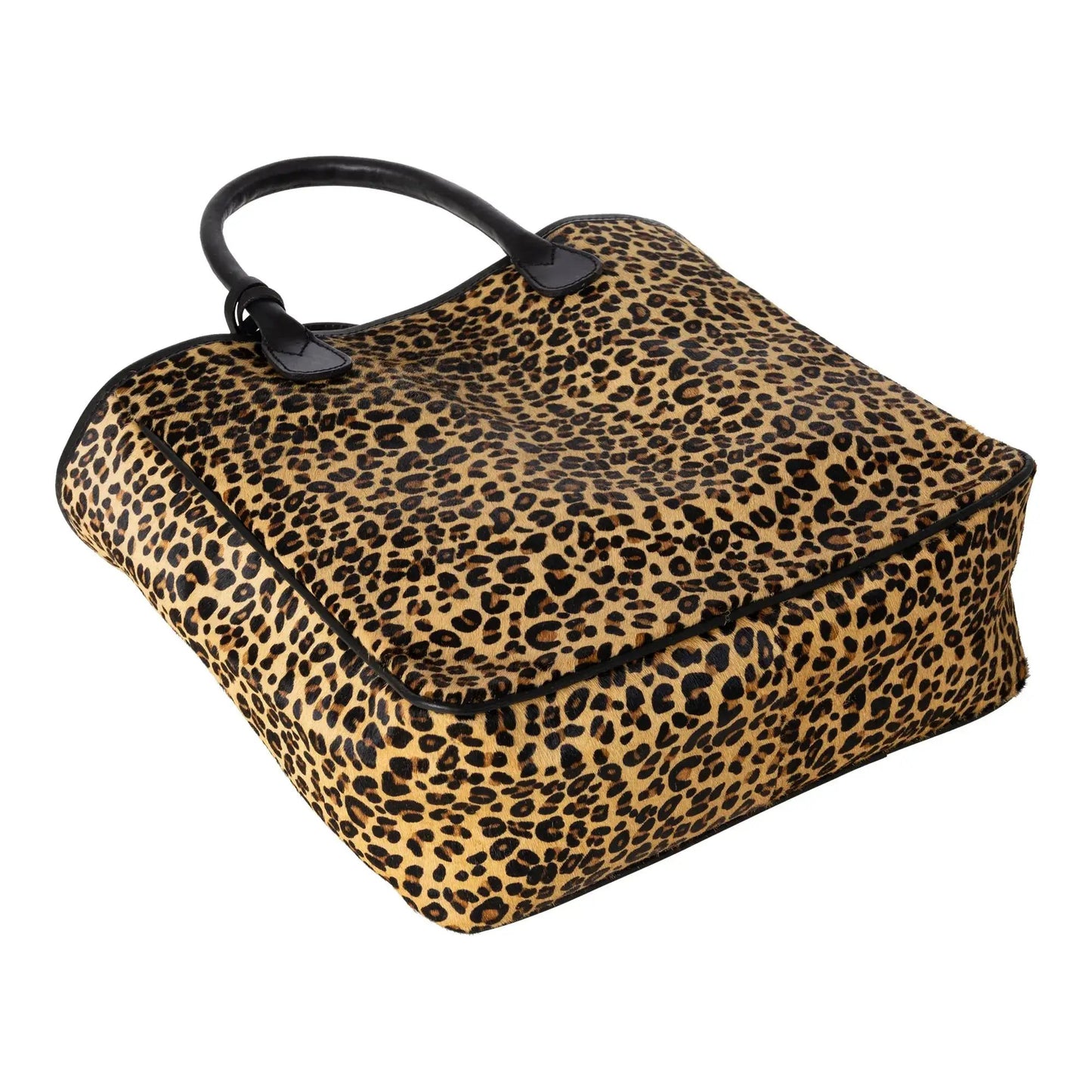 Huntley Equestrian leopard hair-on-hide tote handbag with black leather handles on Tampa Home & Garden Store