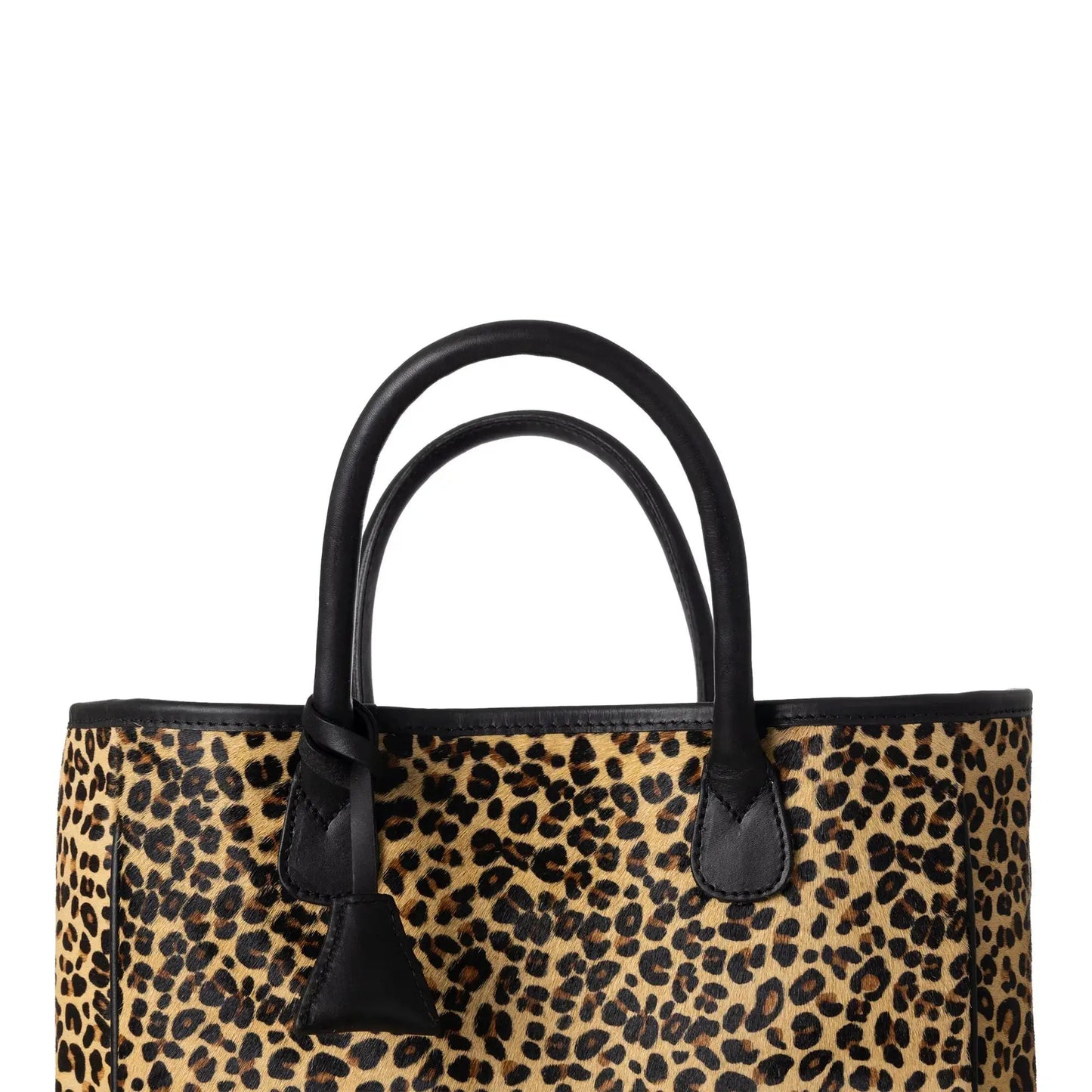 Huntley Equestrian leopard hair-on-hide tote handbag with black leather handles on Tampa Home & Garden Store