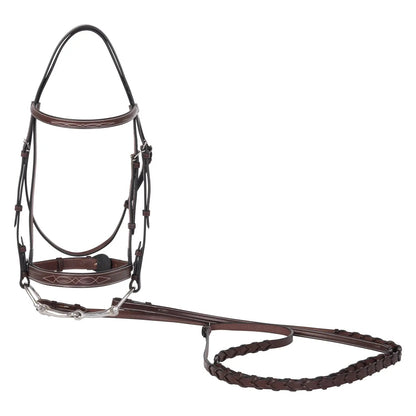 Huntley Equestrian Sedgwick Fancy Stitched Square Raised Hunter Horse Bridle with Reins - Tampa Home & Garden Store