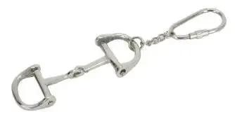 Huntley Equestrian Silver D-Bit Keychain, metal horse bit design with chain and clasps on Tampa Home & Garden Store