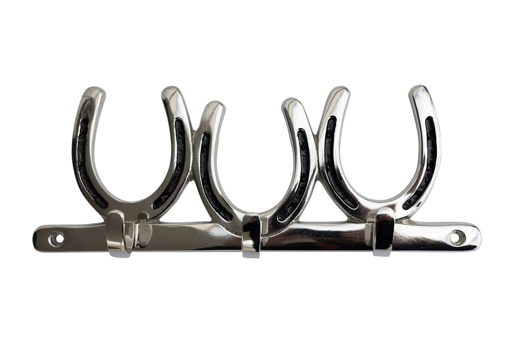Huntley Equestrian silver horseshoe wall hook rack with 3 hooks for home and barn decor on Tampa Home & Garden Store