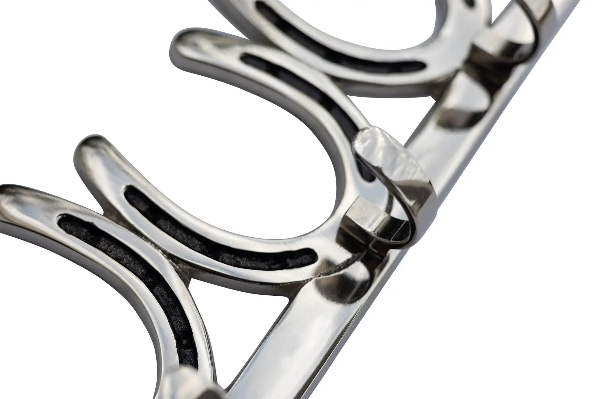 Huntley Equestrian silver horseshoe wall hook rack, 3 hooks, chrome finish on Tampa Home & Garden Store