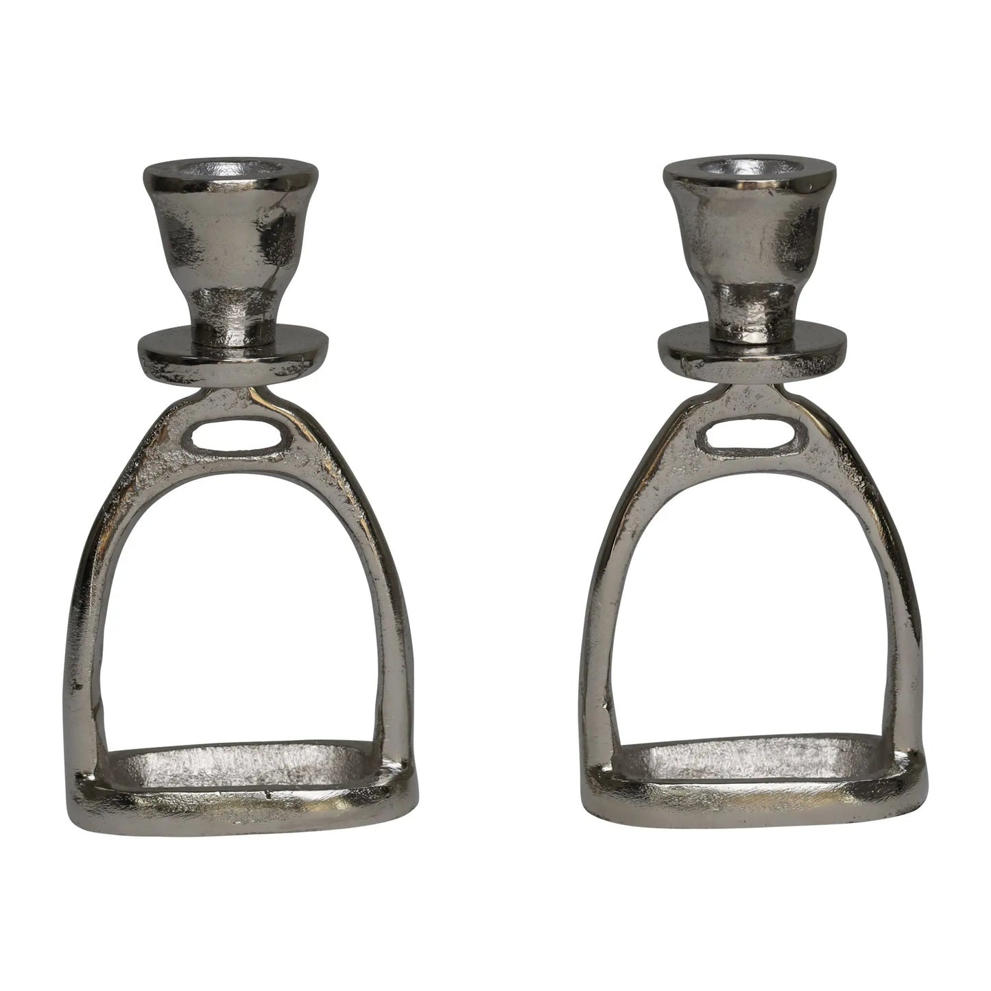 Huntley Equestrian Stirrup Candle Stick Holders, Silver set of 2 - Tampa Home & Garden Store