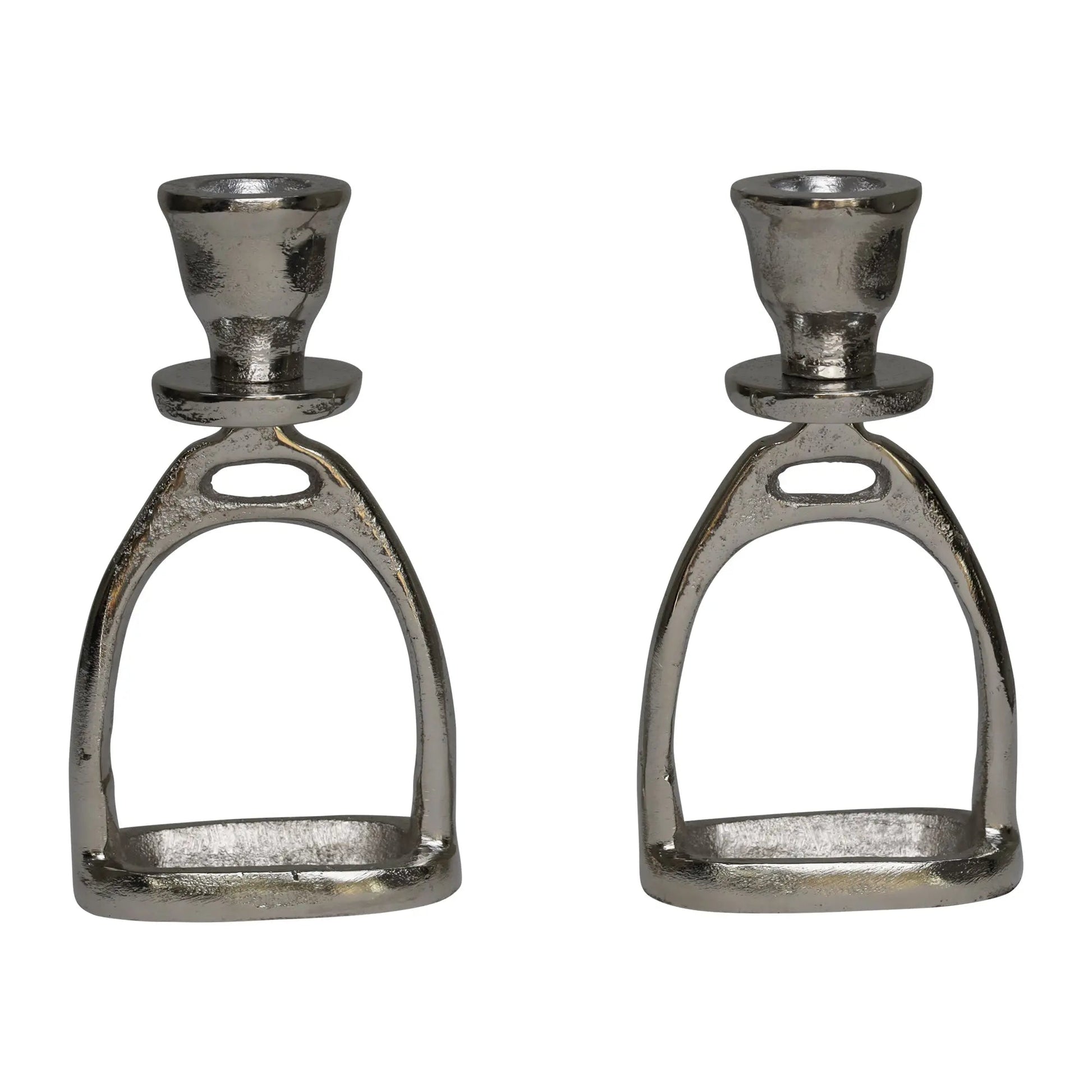 Huntley Equestrian Stirrup Candle Stick Holders, Silver set of 2 - Tampa Home & Garden Store