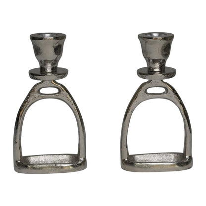Huntley Equestrian Stirrup Candle Stick Holders, Silver set of 2 - Tampa Home & Garden Store