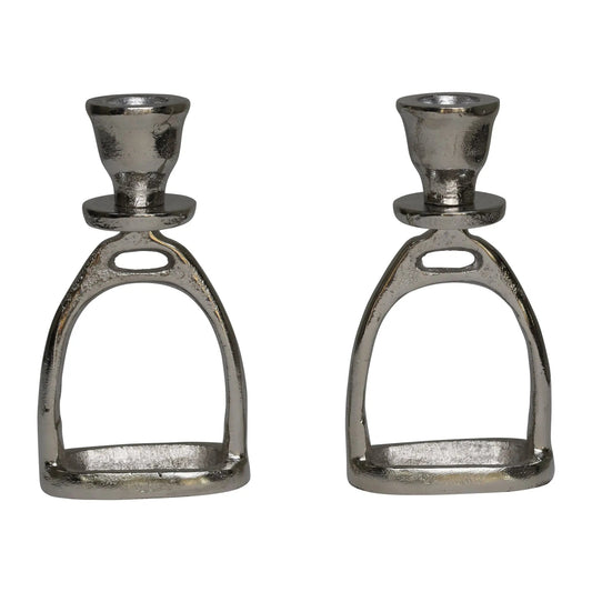 Huntley Equestrian Stirrup Candle Stick Holders, Silver set of 2 - Tampa Home & Garden Store