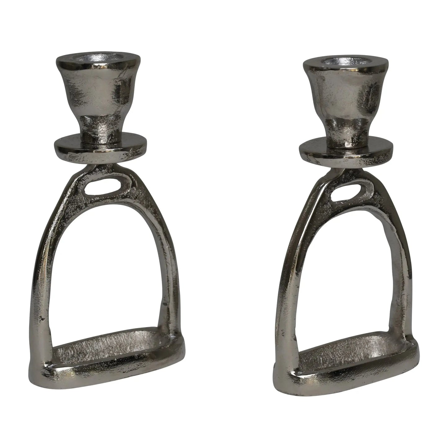 Huntley Equestrian Stirrup Candle Stick Holders, Silver set of 2 - Tampa Home & Garden Store