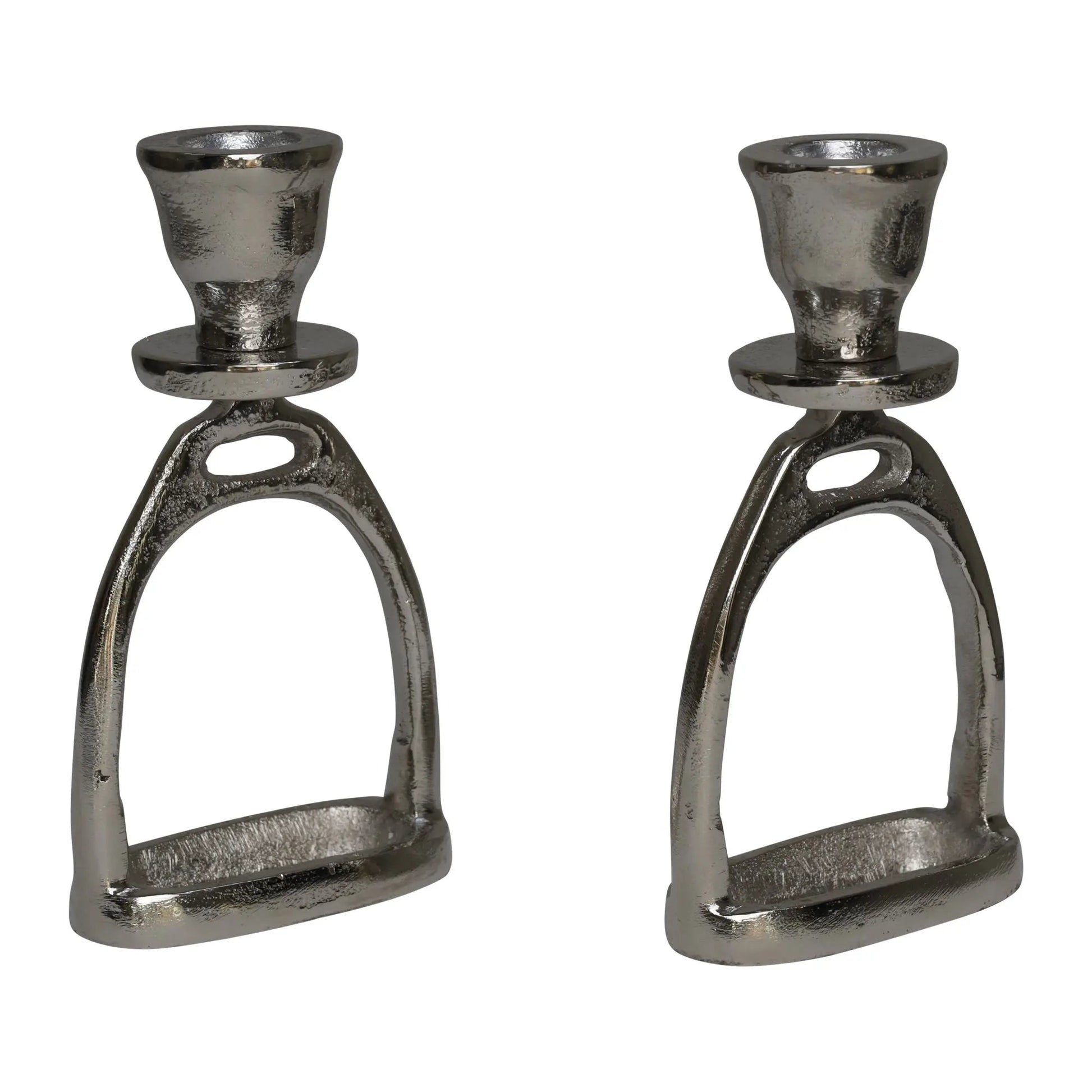 Huntley Equestrian Stirrup Candle Stick Holders, Silver set of 2 - Tampa Home & Garden Store