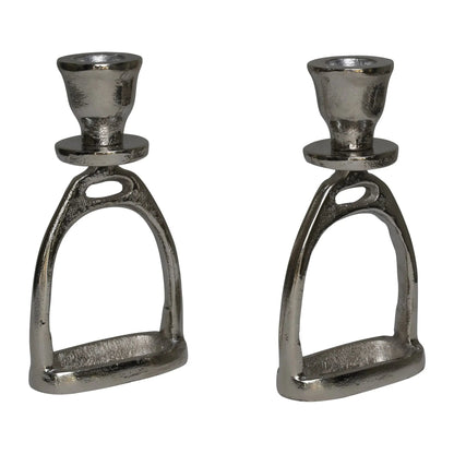 Huntley Equestrian Stirrup Candle Stick Holders, Silver set of 2 - Tampa Home & Garden Store