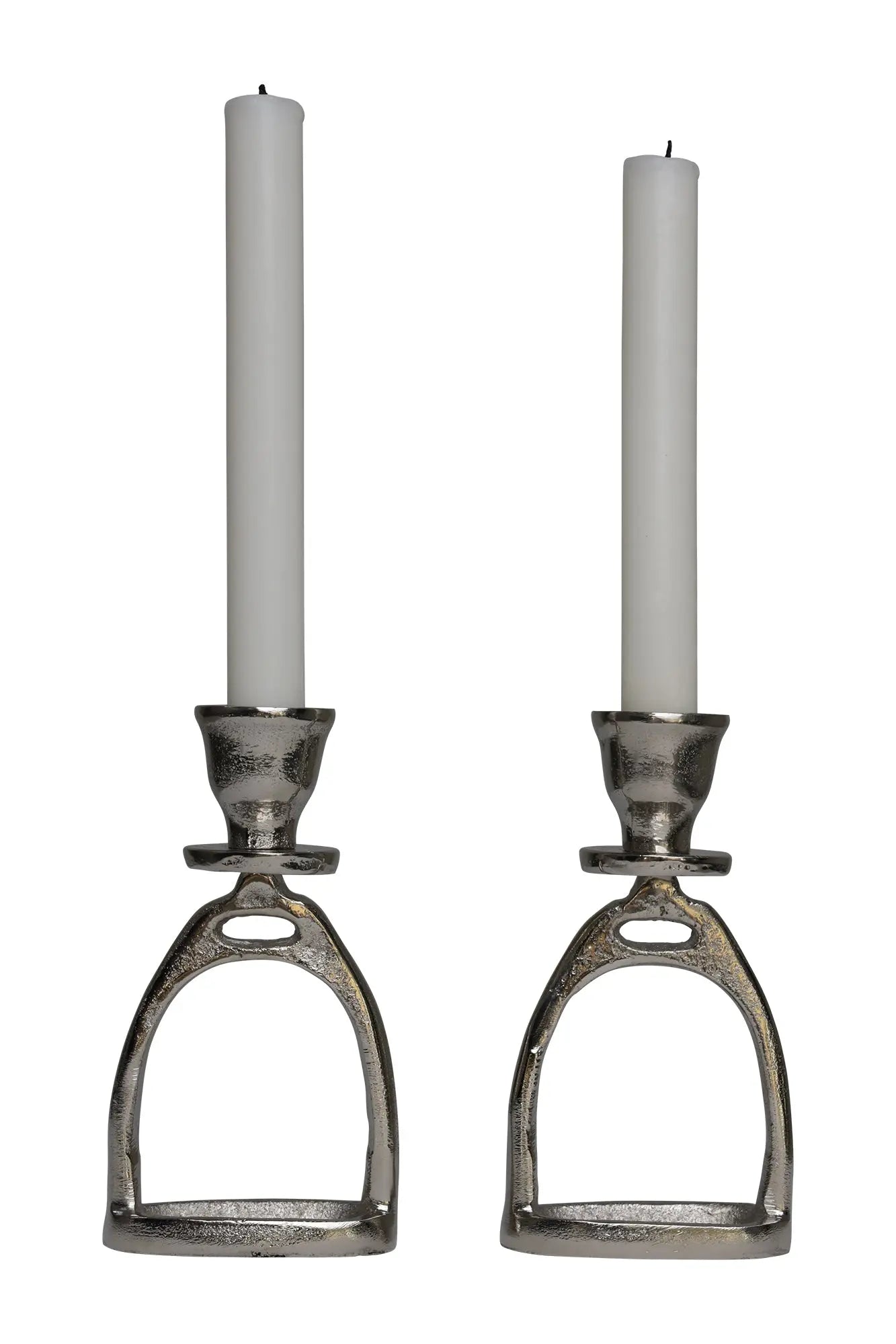 Huntley Equestrian Stirrup Candle Stick Holders, Silver set of 2 - Tampa Home & Garden Store