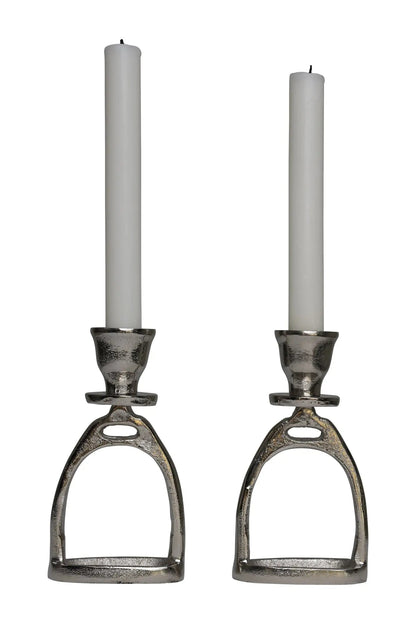Huntley Equestrian Stirrup Candle Stick Holders, Silver set of 2 - Tampa Home & Garden Store