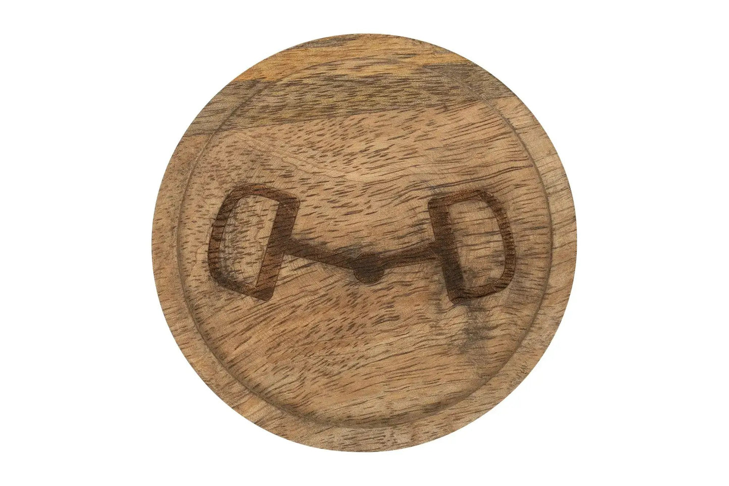 Huntley Equestrian wooden coaster with decorative bit design, natural wood finish on Tampa Home & Garden Store