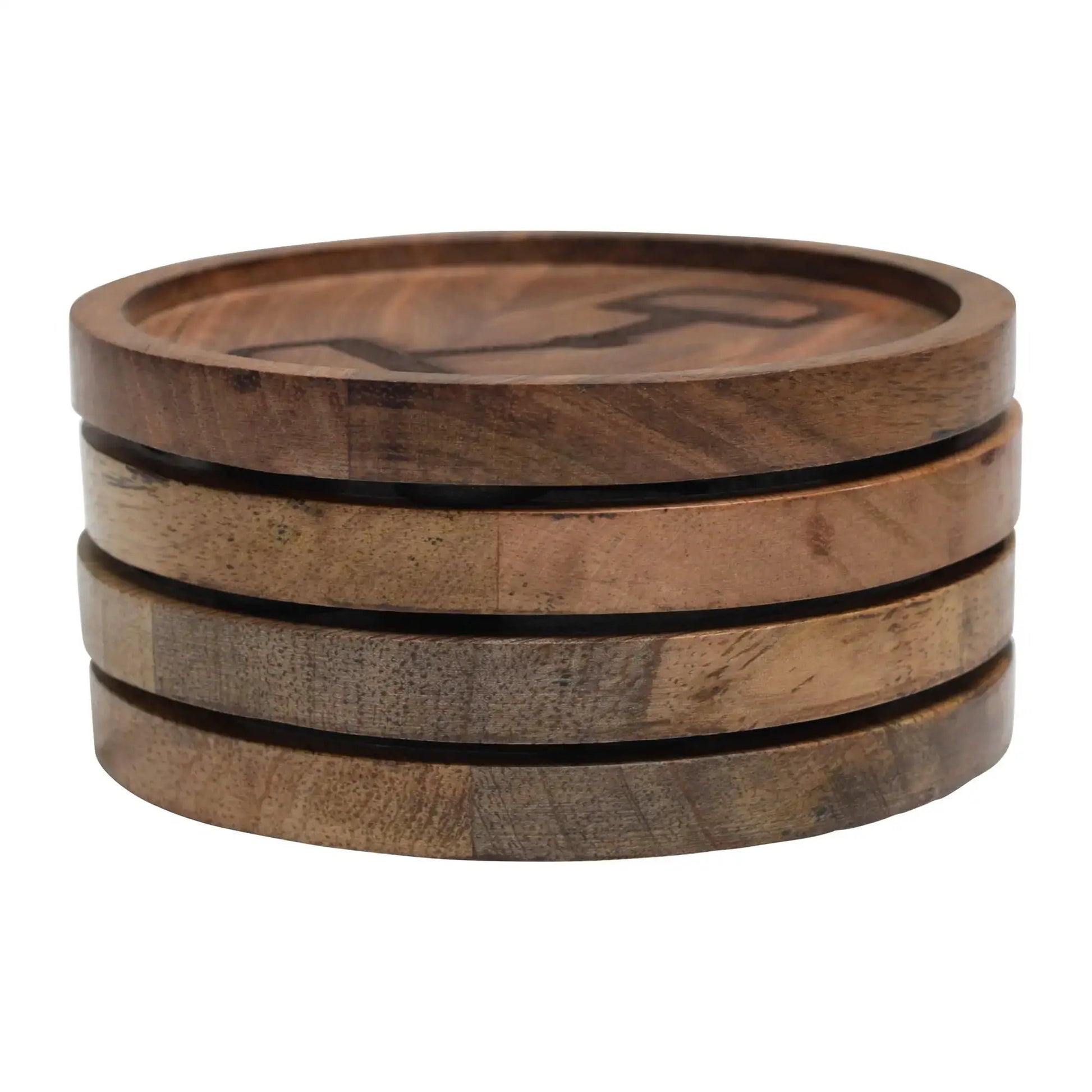 Huntley Equestrian wooden coasters with decorative bit design, set of 4, walnut finish on Tampa Home & Garden Store