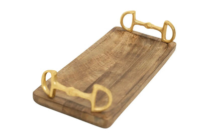 Huntley Equestrian wooden rectangle serving tray with gold bit handles on Tampa Home & Garden Store